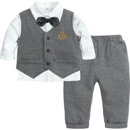 Spring New Newborn Baby Boy Set Clothing Long Sleeve Turndown Collar Gentleman Baby Suit Autumn Toddler Kids Jumpsuits Birthday