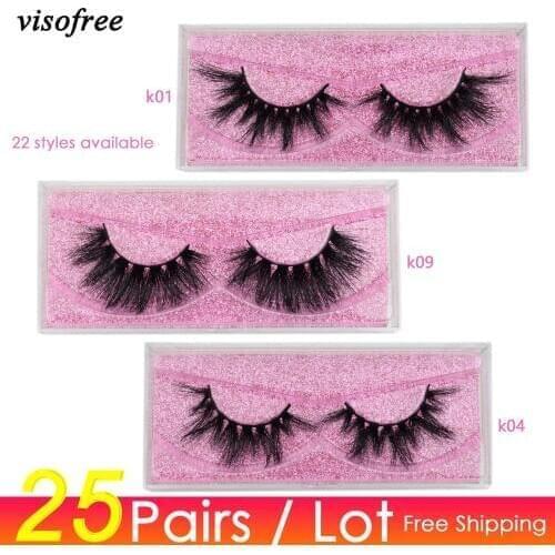 Visofree 25 pairs/lot Mink Lashes 3D Mink Eyelashes Cruelty free Lashes Handmade Reusable Dramatic Eyelashes Makeup False Lashes