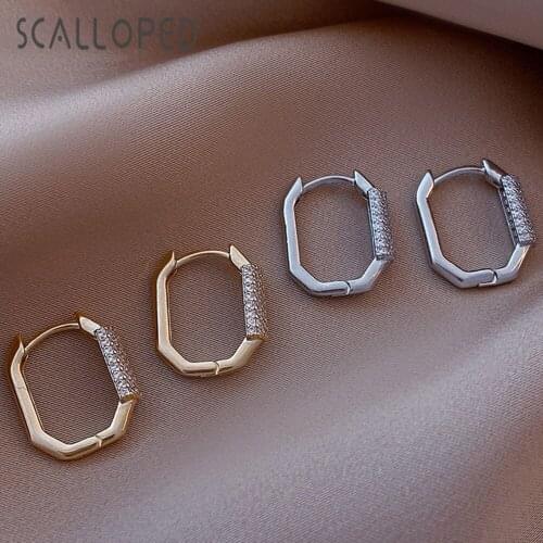 SCALLOPED Baroque Classic Vintage Micro Paved Zircon Geometric Hoop Earrings For Women Punk Hip Hop Fashion Jewelry Gifts