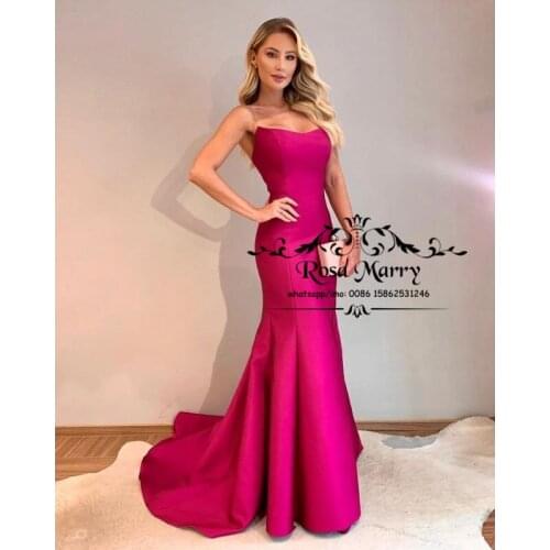 Fuchsia Mermaid Cheap Prom Dresses 2021 Plus Size Long Satin Vestido De Fiesta Largos Evening Party Gowns for Women