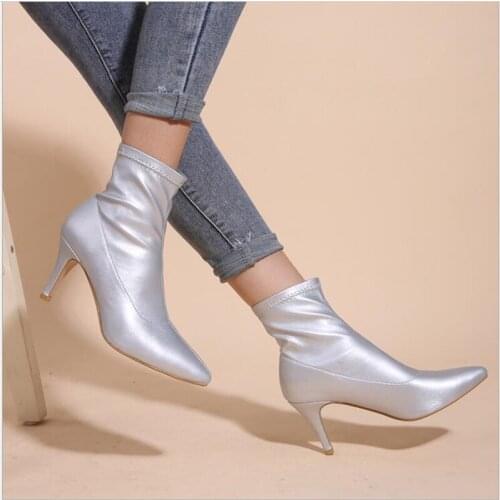 2021 summer new comfortable bag with pointed sleeve simple stiletto high heel fashion high heels silver large size womens boots
