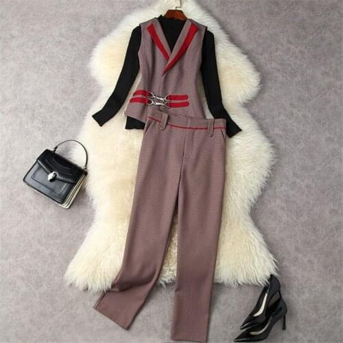 2021 Autumn Winter Women 3 Piece Clothing Set Designer Elegant Lady Office Work Outfits Pullover Knitted Top+Vest+Pants Suits