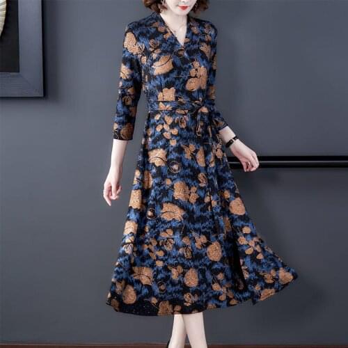 Vintage Knitted Dress Women 2021 Spring Autumn Long Sleeve New High-End Slim Elegant Printed Female Vestidos Plus Size Robe K995