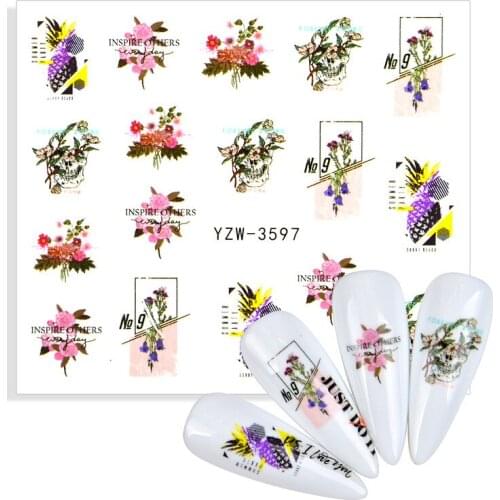 1 Sheet Chic Geometric Lines Flowers Leaf Nail Water Stickers Pineapple Nail Art Decals Sliders Manicure Decoration Foils Tattoo
