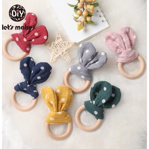 Lets make 1pc Wooden Teeth Silica Gel DIY Baby Toys Bracelet Cover Wave Point Rabbit Ears Toy Beech Wood