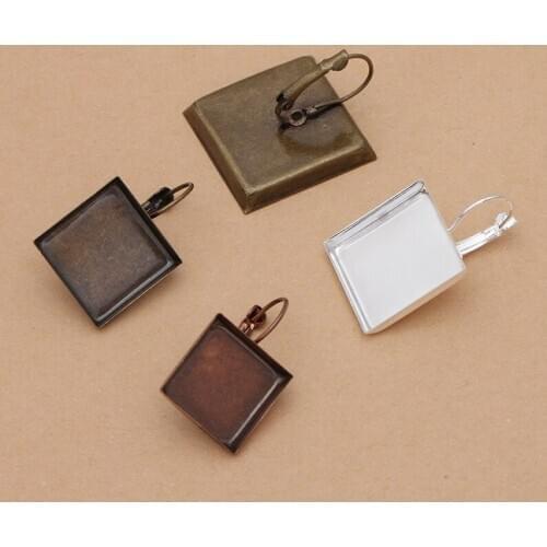 100pcs Clip Hook Earrings Settings 12mm 20mm Square Deep Wall Bezel Cabochon Base French Ear Wire Earrings Blanks DIY Findings