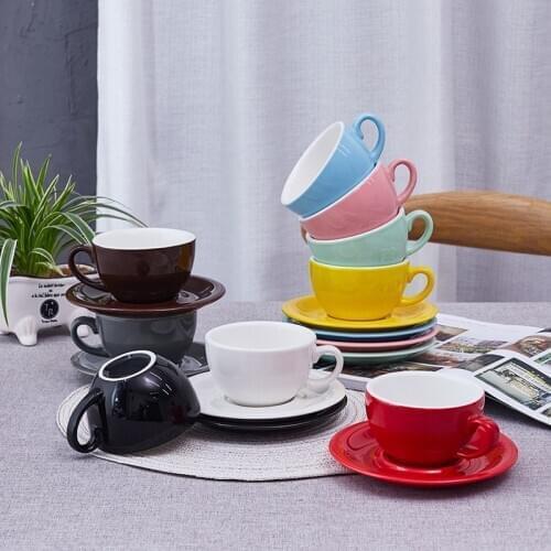 260ml Colorful Thick Body Ceramic Coffee Cup New Bone China Latte Cup and Saucers Milk Tea Cups Coffee Cup Set Drinkware