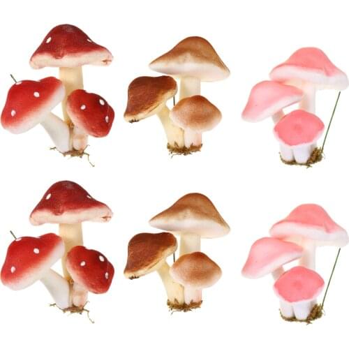 6pcs Froth Fake Mushroom Simulation Arrangement Scenes Props Simulation Mushroom Simulated Three Headed Mushroom