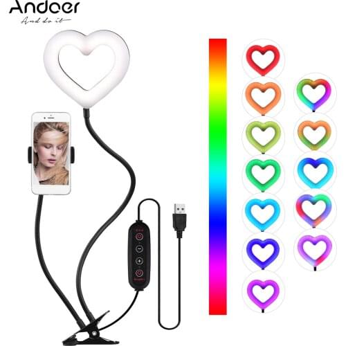 Andoer 6-inch RGB LED Ring Light 3800K-6800K Brightness Dimmable with Phone Holder Table Clamp for Phone Video Streaming makeup