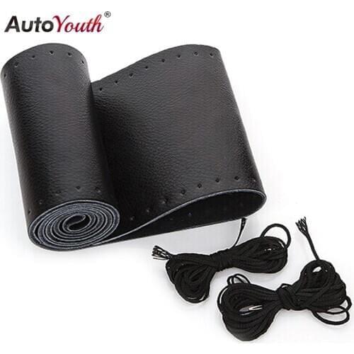 AUTOYOUTH DIY Car Steering Wheel Cover Genuine Cowhide Leather Steering Wheel Cover Universal 38cm Anti-slip Car-styling