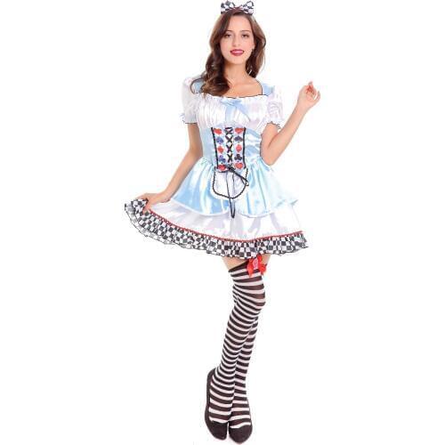 Free Shipping Light Blue Satin Wonderland Maid Dress Storybook Costume 3S1808