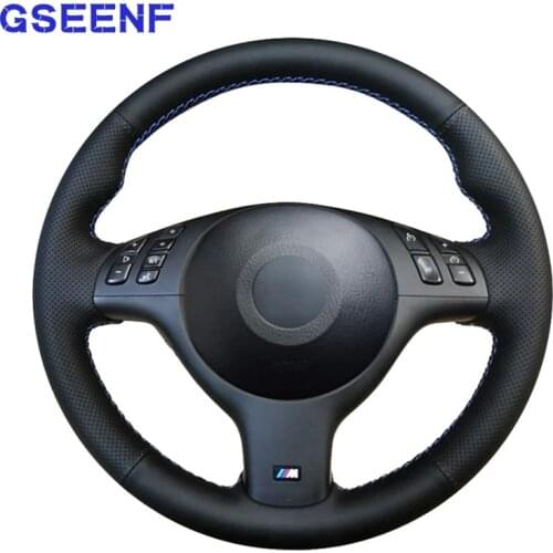 Car Steering Wheel Cover Black Leather Hand-stitched For BMW E46 E39 330i 540i 525i 530i 330Ci M3 2001 2002 2003