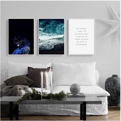 Spray Color Abstract Ocean Scenery Letters Text Canvas Painting Sofa Background Wall Picture Print Poster Living Room Decoration