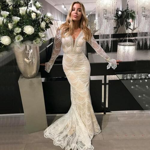 Dubai Deep V-Neck Sexy Long Sleeves Evening Dresses 2020 Latest Design Backless Evening Gowns Long Serene Hill BLA60802