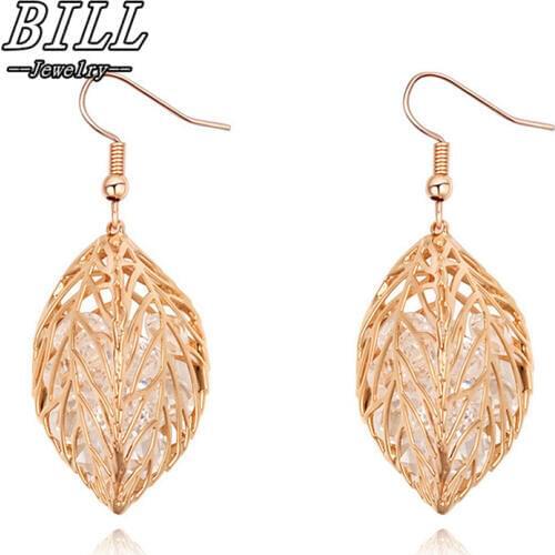 ES2060 Hollow Leaf Drop Earrings Women Crystal Dangle Earring Fashion Jewelry Brincos oorbellen Ear Jewelry One Direction 2018
