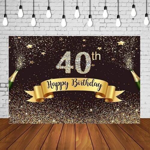 Adults Birthday Party Backdrop 40 Years Old Woman Man 40th Birthday Photography Studio Background Black Golden Wall Decorations