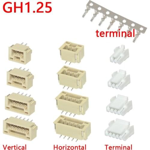 GH1.25 GH 1.25/1.27 1.25mm with lock Connector Socket Pin Header Vertical Horizontal JST Housing terminal 2 3 4 5 6 7 8 10 p