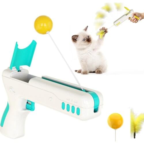 Pet Toy Funny Cat Stick Gun Toys with Feather Ball Kittens Training Interactive Supplies Puppy Cats Firing Play Game Tool