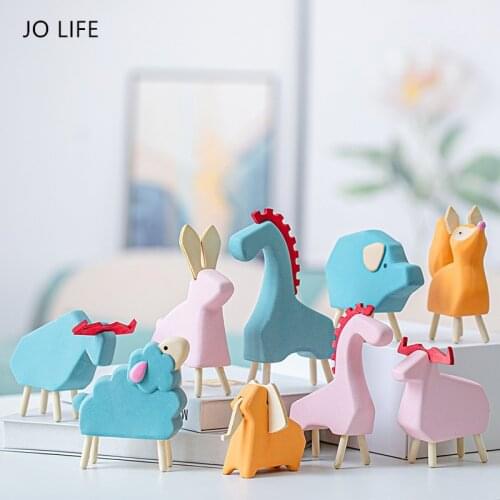 JO LIFE 1set Ceramic Cartoon Wooden Animal Miniature Statue Ornament Porcelain Craft Tabletop Decoration Zoo Figurines Craft Toy