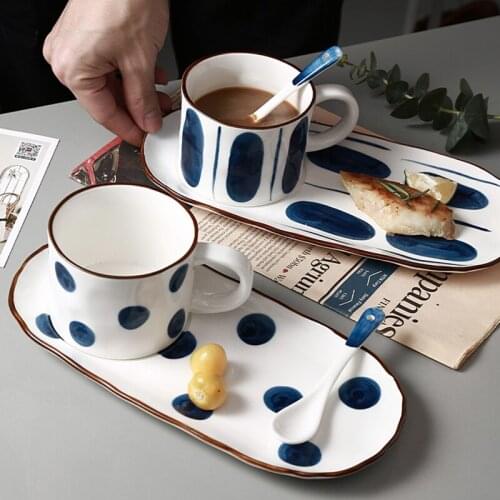 Creative Ceramic Mugs Coffee Saucer Set Afternoon Tea Tableware Dessert Plate Household Tea Cup Breakfast Cups Saucer With Spoon