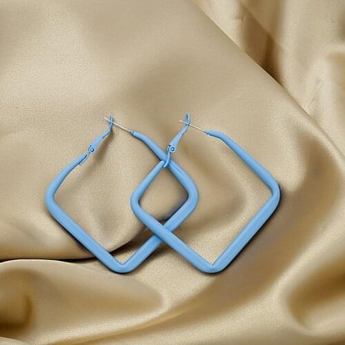 Fashion Sweet Candy Color Square Frosted Hoop Earrings for Women Girls Retro Colorful Geometric Earrings Boho Party Jewelry