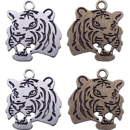 10PCS Fashion Keychain 27x24mm Roaring Tiger Head Pendants DIY Men Jewelry Making Car Key Chain Ring Holder Souvenir For Gift