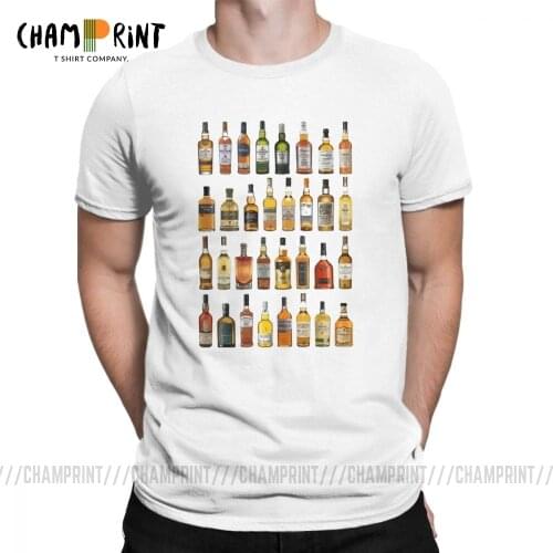 Men Single Malt Whisky T-Shirts Whiskey Bottles Fathers Day Gift Crazy Crewneck Tops Clothes Cotton Tees Gift Idea T Shirt
