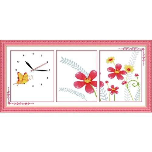 Orange butterfly cross stitch kit 14ct 11ct count print canvas wall clock stitching embroidery DIY handmade needlework