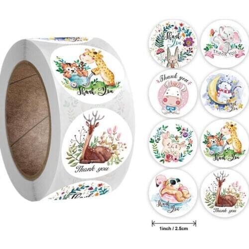 500 Pcs Kawaii Reward Stickers Thank you Sticker Roll for Kids for School Reward Students Teachers Cute Animals Stickers Labels