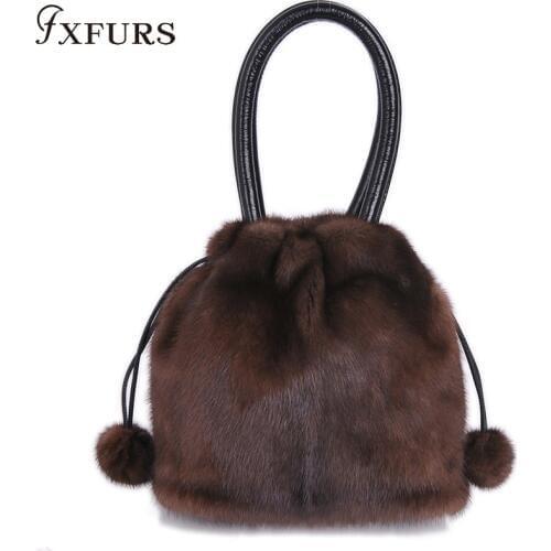 2020 New Arrival Real Fur Bags Made By Whole Pieces Mink Fur Women Luxury Messenger Bags Mink Fur Bucket bag for Female Winter