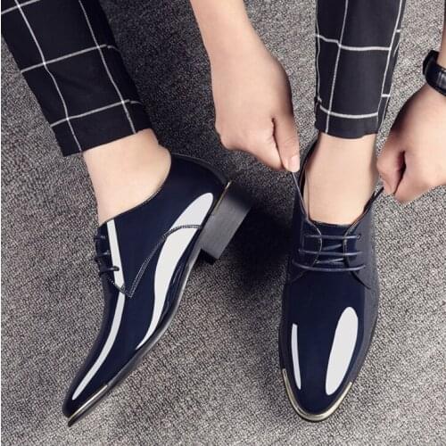 Autumn spring Fashion mens shoes Patent leather shoes for men dress shoes for men lace up shoes pointed wedding business party
