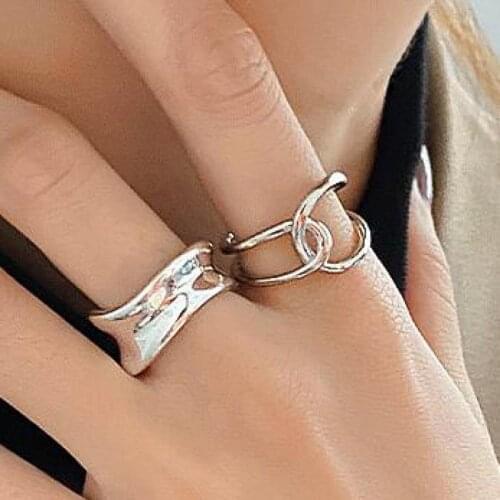 Silver Plated Ring Vintage Geometric Glossy Rings For Women Jewelry Fashion Couple Ring Set Jewellery Anel Anillos Aneis Bague