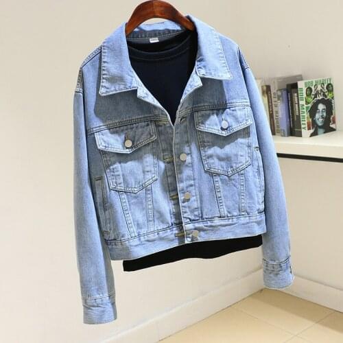 Big size Loose Blue Denim Jacket Women Outerwear Chaqueta Mujer Harajuku Big Pocket Long sleeve Short Jeans Jacket Coat Female