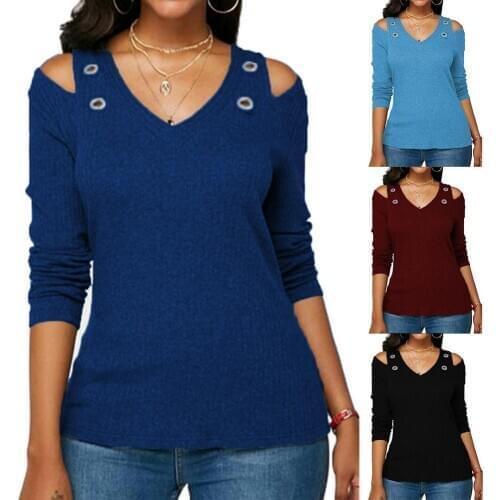 Plus Size Casual Women Shirt Top Solid Color O Neck Long Sleeve Cold Shoulder Holes Blouse Fashion For Womens Clothings