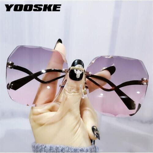 YOOSKE Metal Rimless Sunglasses Women Retro Oversized Square Sun Glasses Men Fashion Half Metal Frame Streetwear Eyewear UV400