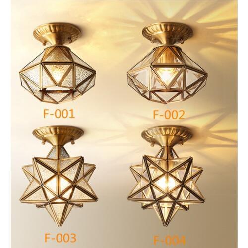Retro Style Entrance Corridor Glass Ceiling Lights Art Fashion Creative Star Bronze Warm Bars Kitechen Aisle Light Fixtures