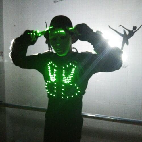 LED Luminous Jacket Costume Green Laser Gloves Ballroom Dance Wear Stage Performance Props Clothes For Party Show