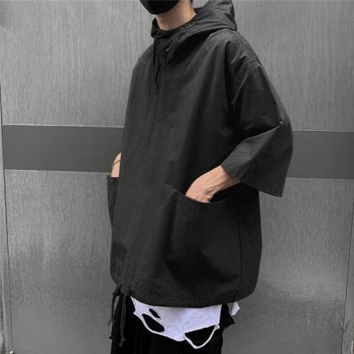Hooded Lazy Japan Style Casual Hip Hop Drawstring Pockets Summer Techwear Men Streetwear Hoodies Sweatshirts Coat Pullover Top