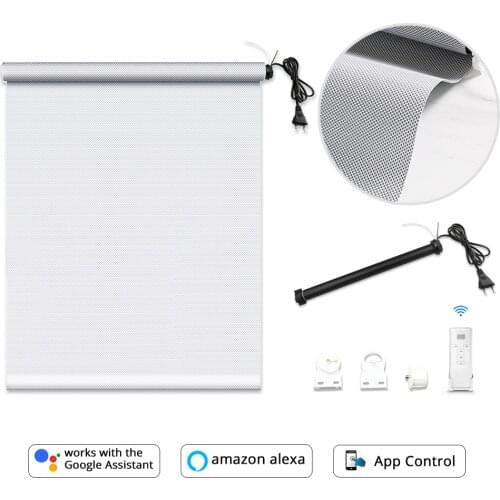 TuyaSmart Life WiFi Window Roller Blinds Remote Control for Alexa Google Home Motor with Sunshade Curtain Fabric Tracket