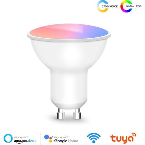 Tuya GU10 WiFi Smart Light LED Bulbs Dimmable RGB Light Bulb Timing Function Work with Alexa Google Home