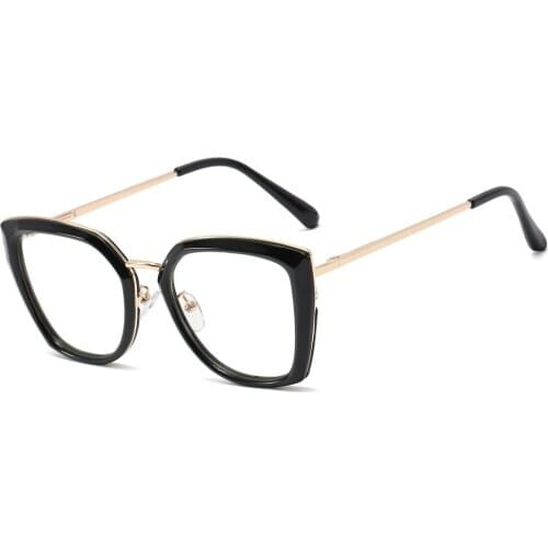 Veshion Cat Eye Big Frame Glasses Blue Light Woman Half Metal Black Transparent Computer Eyeglasses Prescription Clear Lens