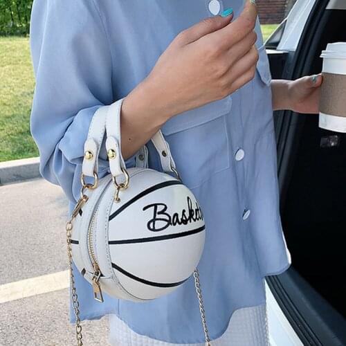 Women Shoulder Bag PU Leather Round Crossbody Casual Chain Shoulder Bag Dating Basketball Style Handbag