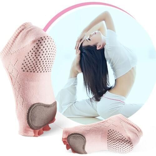Women Cow Leather Silicone Non-slip Yoga Socks Damping Five Toes Pilates Fitness Ballet Breathable Sports Socks Good Grip