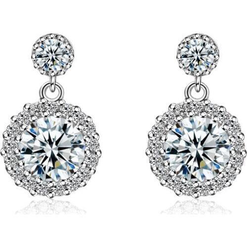 925 Sterling Silver Super Shiny Zircon Round Design Stud Earrings for Women Girls Jewelry Christmas Gift Hot Sale Wholesale