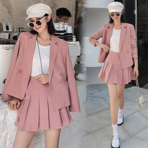 Womens suit autumn new 2019 fashion slim slimming suit temperament pleated skirt suit womens two-piece suit