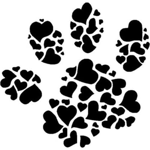 10.6*10.2CM Dog Paw Print Hearts Vinyl Decal Window Stickers Creative Fashion Car Accessories Black/Sliver C6-1018