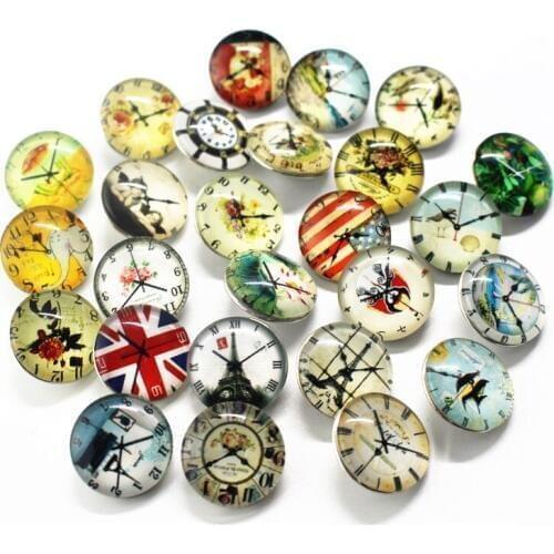 10pcs/lot Mixs Clock Snap Button Print Glass Watch 18mm Snap Buttons Charms Fit DIY Replaceable Snap Bracelet & Bangles Jewelry