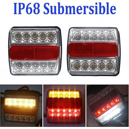2Pcs Rear LED Submersible Trailer Tail Lights Kit Boat Marker Truck Waterproof Universal 12V 15LED Campers Trailer Taillights