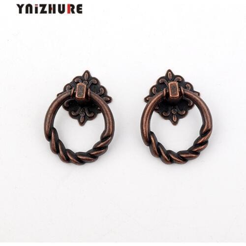 20PCS 31mm Antique metal flower rings small handle drawer cabinet door gift box antique wooden jewelry box decoration B274