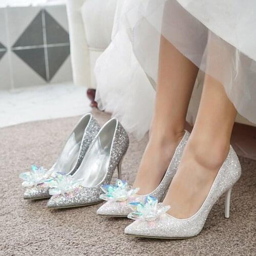 2021 European Wedding Shoes Bridal Shoes Female White Drill Rhinestone Crystal Shoes Stiletto Pointed Fashion High Heels